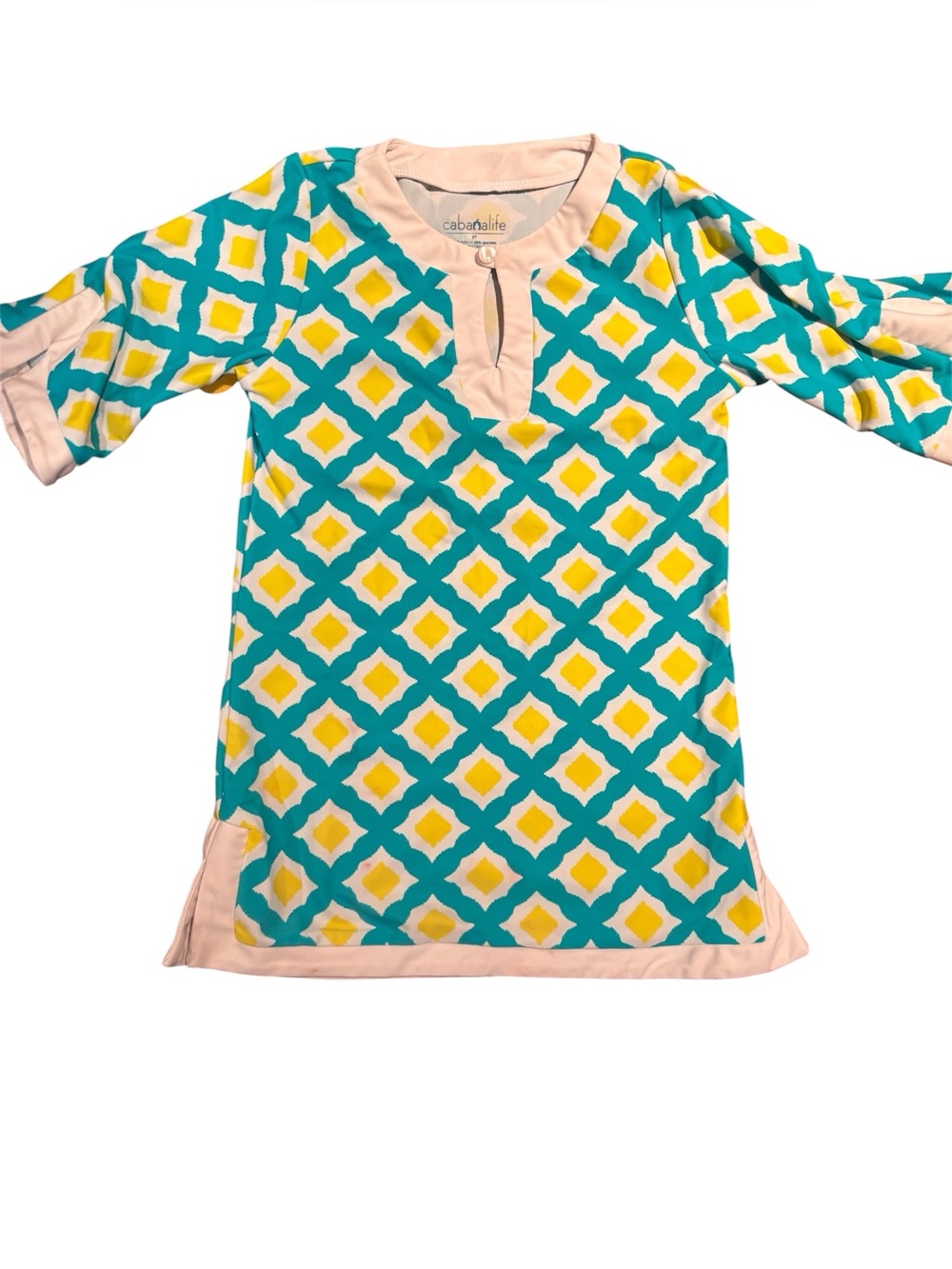 Cabana Life Girls Teal, Yellow & Cream Geometric Swim Coverup
